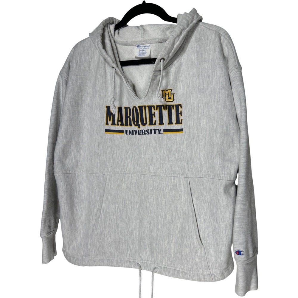 Champion Reverse Weave Marquette University Hoodie Notch Neckline Cinch Waist L
